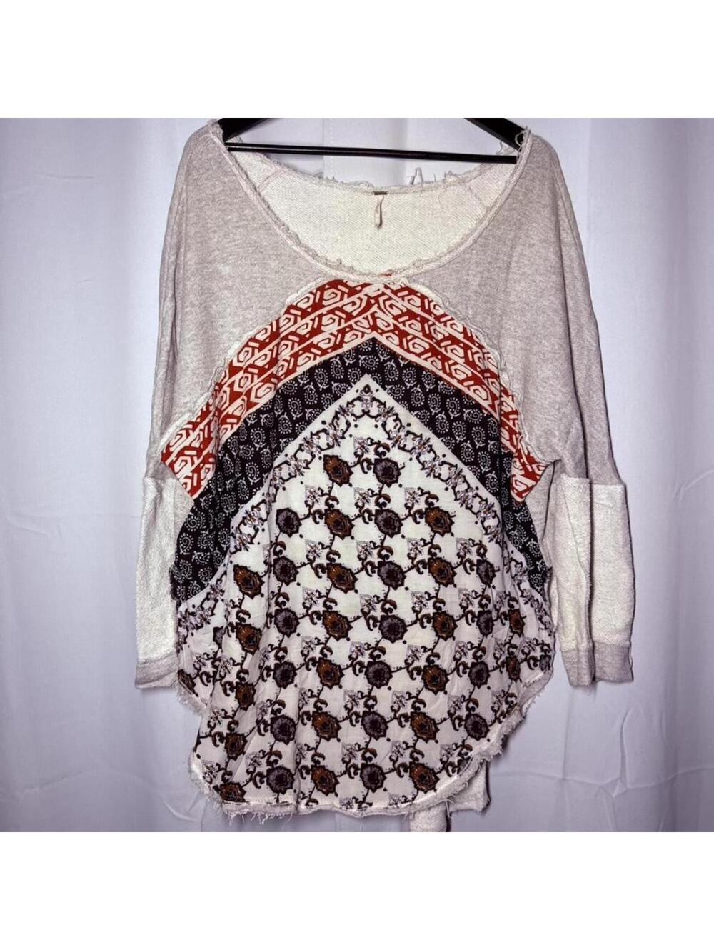 Free People Del Ray Mixed Media Pullover - Bohemian Patterned Sweater Size LG - Picture 3 of 5